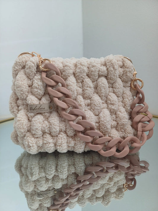 Statement-Tasche - Teddy - Creme - 24x18cm