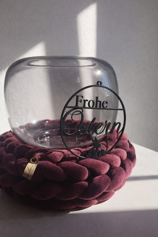 Samtkranz-Set mit Vase und Osterschild - Bordeaux - 30cm