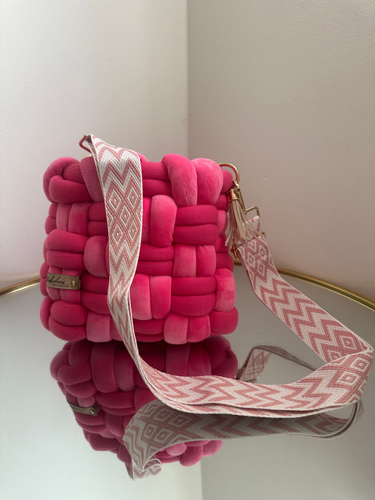 Statement-Tasche - Samt - Pink - 23x23cm