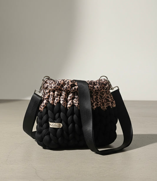 Statement-Tasche - Stoff - Leo/Schwarz - 27x23cm