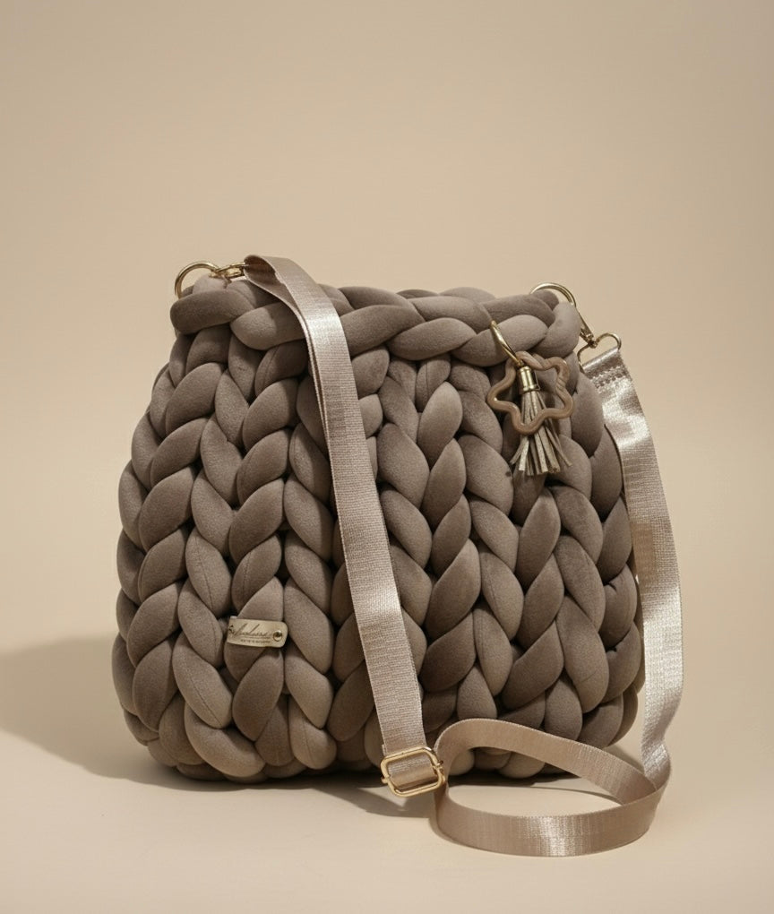 Statement-Tasche - Samt - Schlamm - 32x30cm