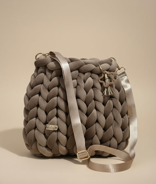 Statement-Tasche - Samt - Schlamm - 32x30cm